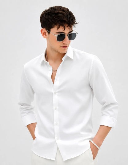 Men’s Classic White Cotton Formal Shirt – Full Sleeve Regular Fit