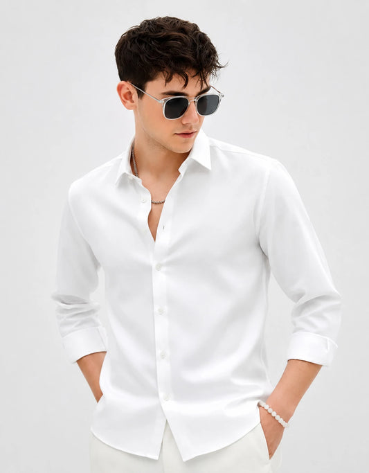 Men’s Classic White Cotton Formal Shirt – Full Sleeve Regular Fit
