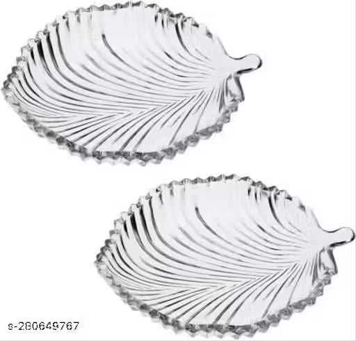Elegant Transparent Crystal Glass Leaf Serving Plate – Set of 2
