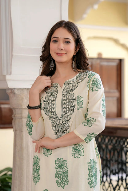 Women's Purple Cotton Floral Printed Kurti | Embroidered Festive & Party Wear