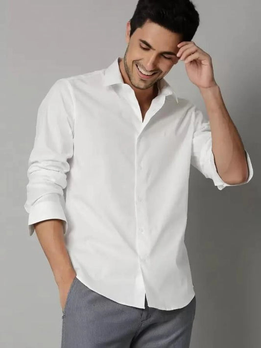 Men's White Slim Fit Cotton Blend Shirt | Full Sleeve Casual & Smart Western Wear