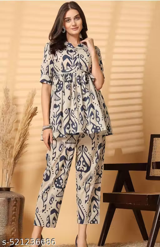 PURE COTTON PRINTED TOP AND BOTTOM SET { CORD SET }