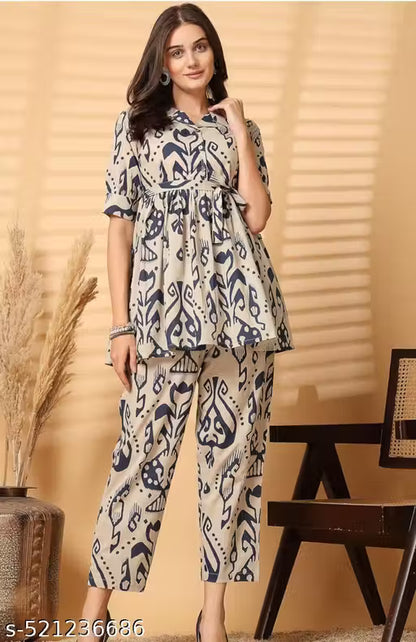 PURE COTTON PRINTED TOP AND BOTTOM SET { CORD SET }