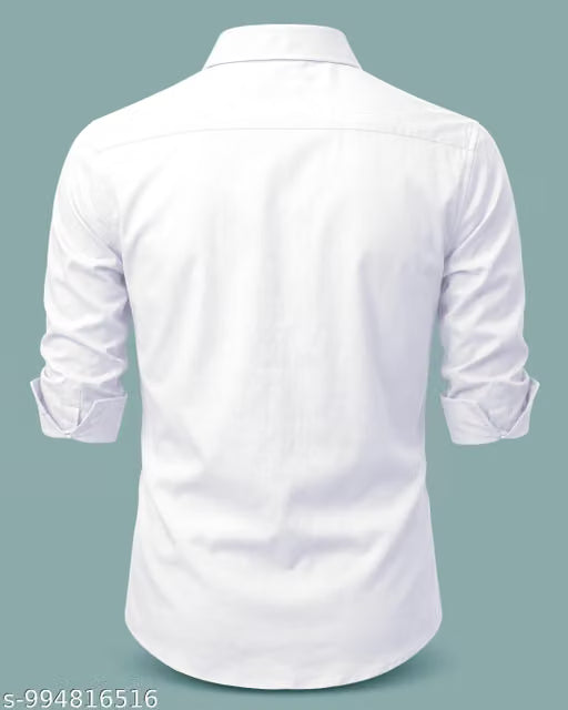 Men’s Cotton Blend Solid Casual Shirt with Pocket – Full Sleeve Regular Fit