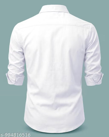 Men’s Cotton Blend Solid Casual Shirt with Pocket – Full Sleeve Regular Fit