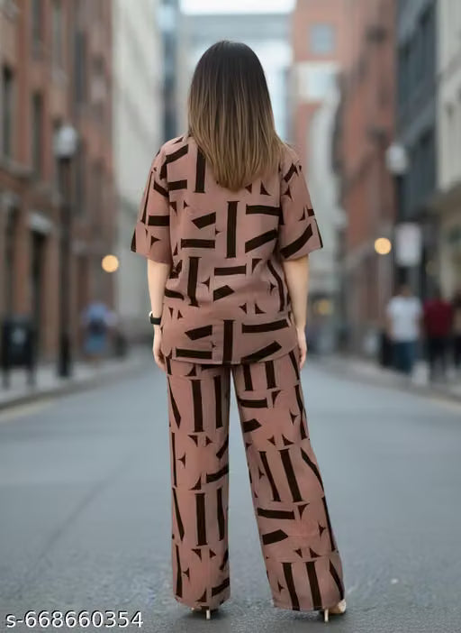 Women’s Printed Crepe Top & Bottom Set | Stylish Co-Ord Outfit for Daily & Casual Wear