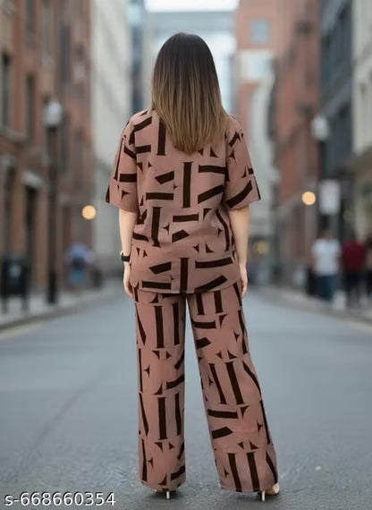 Women’s Printed Crepe Top & Bottom Set | Stylish Co-Ord Outfit for Daily & Casual Wear