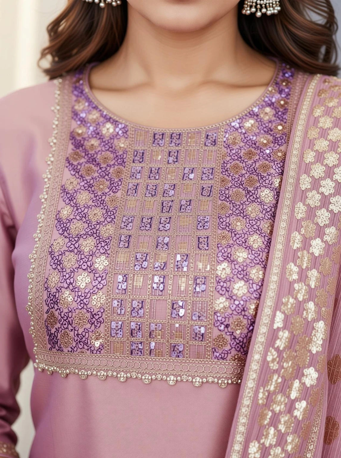 Women's Peach Silk Blend Kurta Pant & Dupatta Set | Elegant A-Line Ethnic Suit