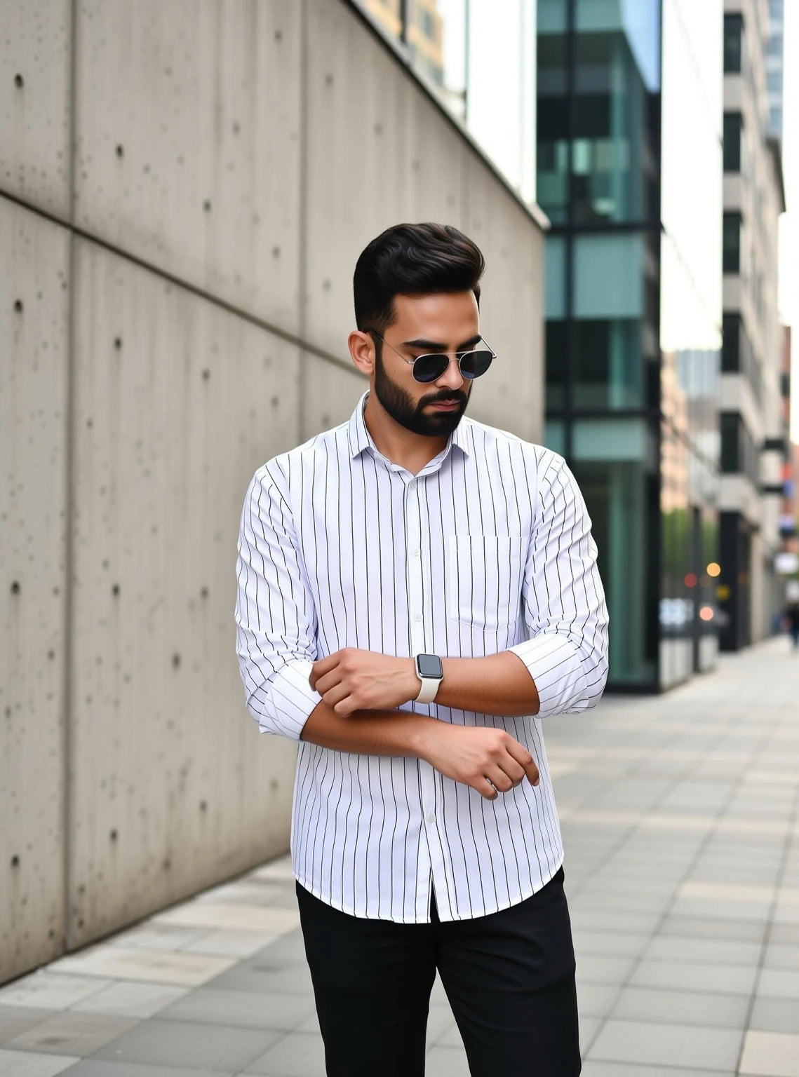 Men's Black & White Vertical Striped Slim Fit Shirt | Full Sleeve Casual & Smart Wear
