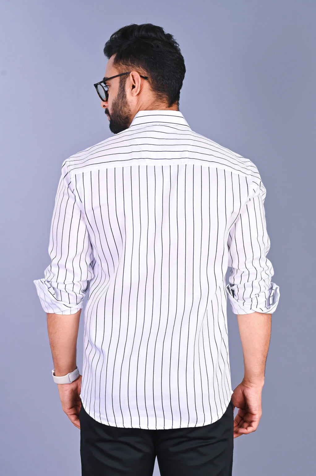 Men's Black & White Vertical Striped Slim Fit Shirt | Full Sleeve Casual & Smart Wear