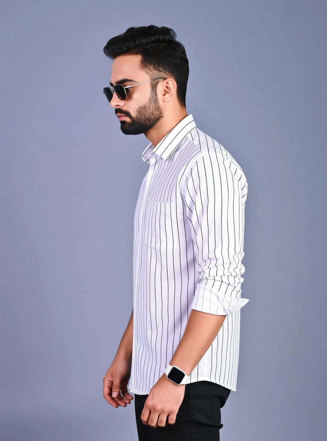 Men's Black & White Vertical Striped Slim Fit Shirt | Full Sleeve Casual & Smart Wear