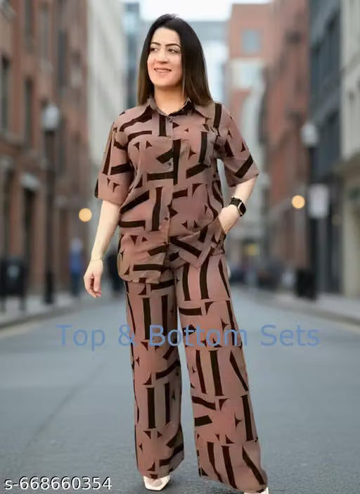 Women’s Printed Crepe Top & Bottom Set | Stylish Co-Ord Outfit for Daily & Casual Wear