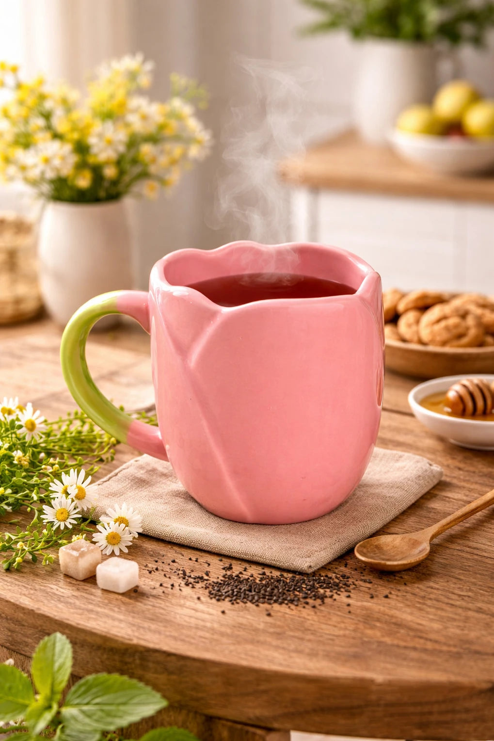 🌷💗 Pink Ceramic Tulip Shape Coffee Mug – 350ml Stylish Cup