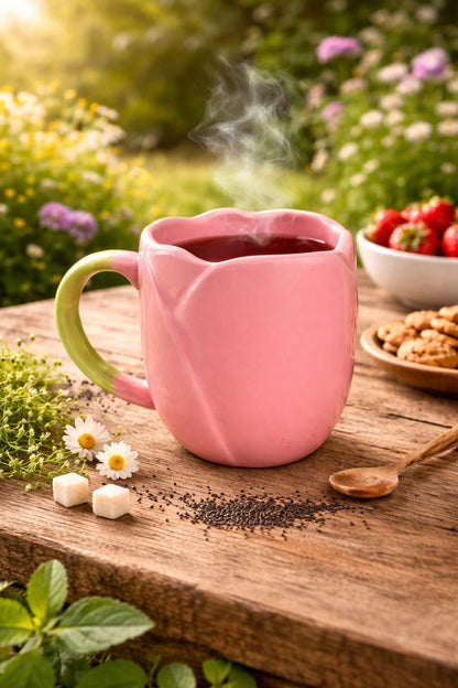 🌷💗 Pink Ceramic Tulip Shape Coffee Mug – 350ml Stylish Cup