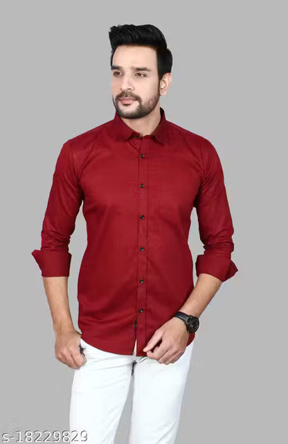 Fatty Mouse Men's Maroon Cotton Blend Shirt | Full Sleeve Formal &amp; Casual Wear