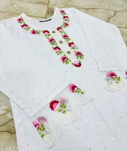 Women's White Embroidered Khadi Cotton Kurti | Elegant Ethnic &amp; Everyday Wear