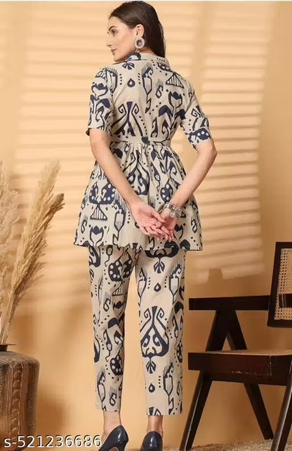 PURE COTTON PRINTED TOP AND BOTTOM SET { CORD SET }
