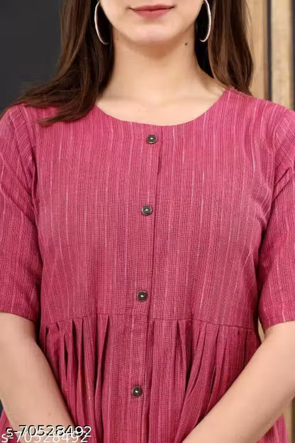 Chitrarekha Women's Cotton Pleated Front Slit Dress | Elegant Solid Casual & Everyday Wear