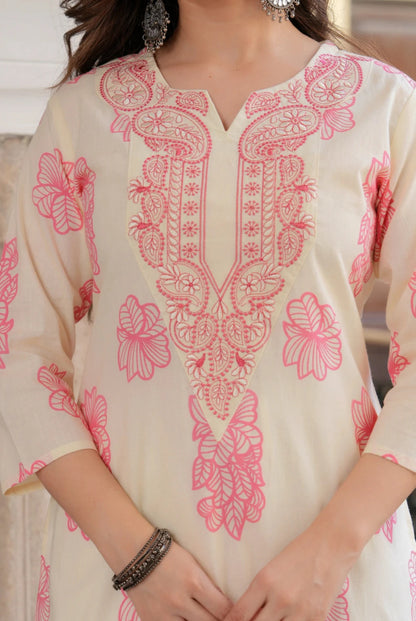 Women's Purple Cotton Floral Printed Kurti | Embroidered Festive & Party Wear