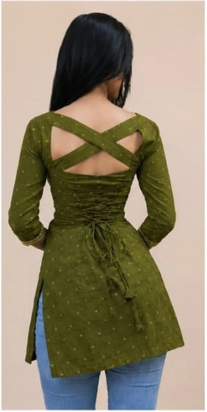 Women's Green Printed Cotton Rayon Straight Kurta | Sweetheart Neck Casual Ethnic Wear