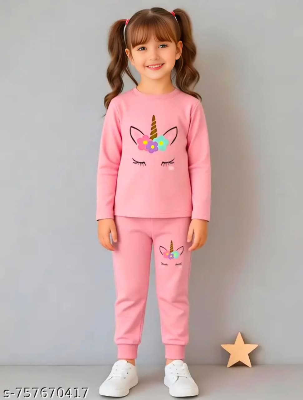 Baby Girls Cotton Blend Graphic Print T-Shirt & Pant Set | Soft Full Sleeve Casual Outfit