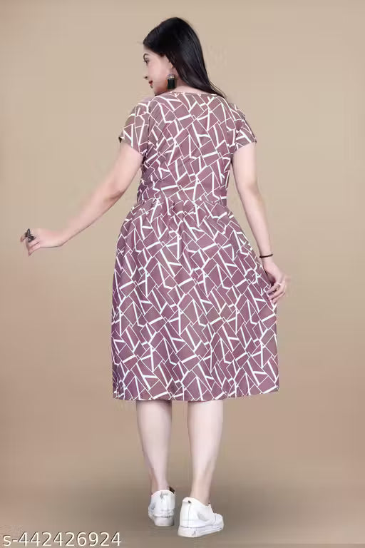 Women's Printed Crepe Maxi Dress | Elegant Short Sleeve Casual One-Piece Dress