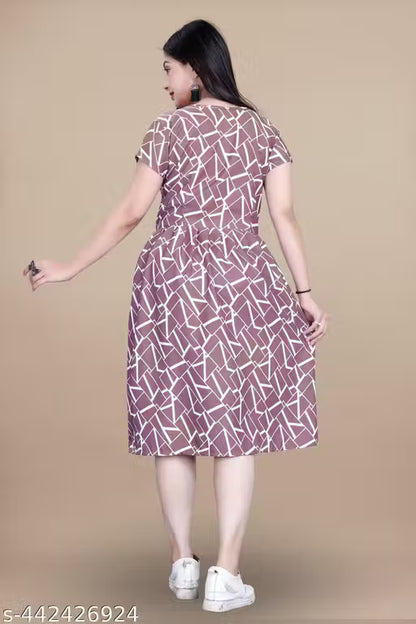 Women's Printed Crepe Maxi Dress | Elegant Short Sleeve Casual One-Piece Dress