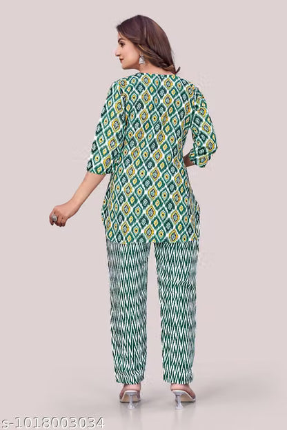 Women’s Printed Cotton Blend Kurta Pant Set – Daily Wear Ethnic Co-Ord Set