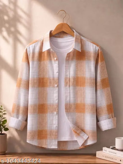 Trendy Men’s Full Sleeve Checked Shirt – Cotton Blend Regular Fit