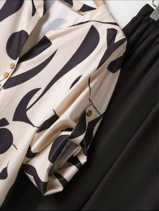 Women's Abstract Printed Flared Co-Ord Set | Stylish Viscose Rayon Top & Wide-Leg Pants