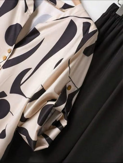 Women's Abstract Printed Flared Co-Ord Set | Stylish Viscose Rayon Top & Wide-Leg Pants
