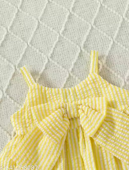 Girls Cute Yellow Striped A-Line Frock & Dress with Bow