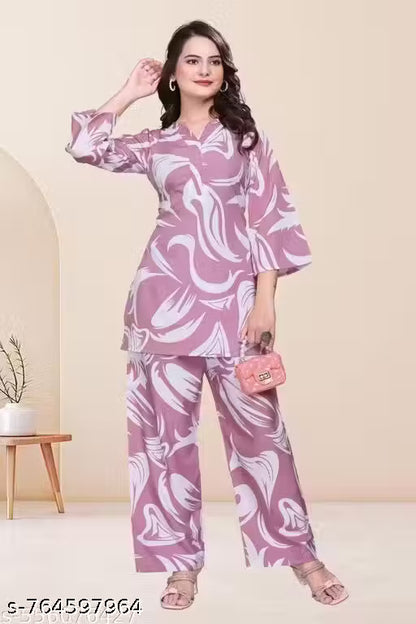 Women's Floral Printed Co-ord Set | Stylish Top & Plazo Pant Set | Comfortable Daily & Casual Wear for Women