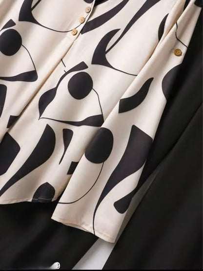 Women's Abstract Printed Flared Co-Ord Set | Stylish Viscose Rayon Top & Wide-Leg Pants