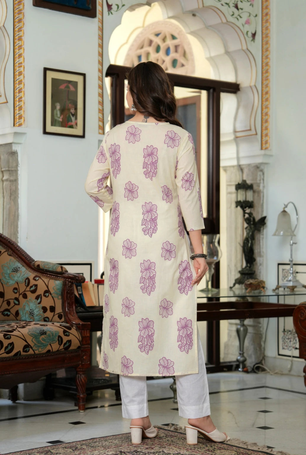 Women's Purple Cotton Floral Printed Kurti | Embroidered Festive & Party Wear