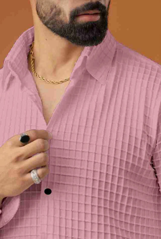 Men's Pink Polycotton Casual Shirt | Regular Fit Roll-Up Sleeve Western Wear
