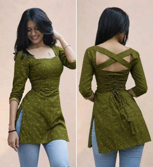 Women's Green Printed Cotton Rayon Straight Kurta | Sweetheart Neck Casual Ethnic Wear